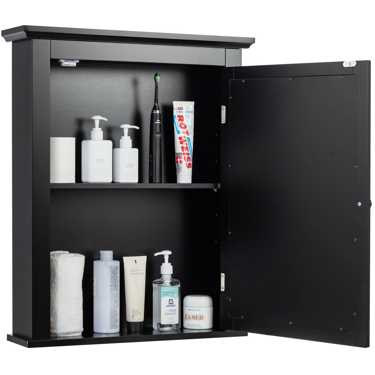 Wall Mounted Bathroom Mirror Cabinet with 5-level Height-adjustable Shelf, Black Wall Cabinets   at Gallery Canada