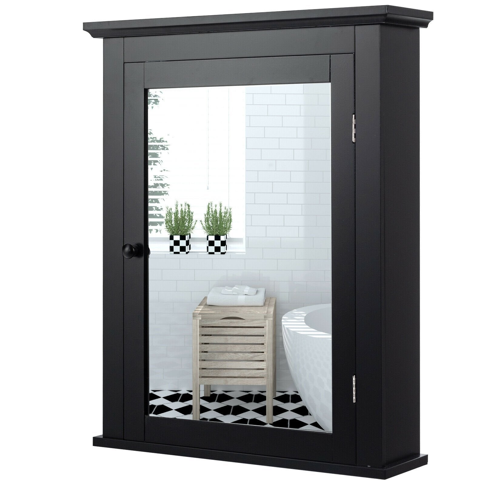 Wall Mounted Bathroom Mirror Cabinet with 5-level Height-adjustable Shelf, Black Wall Cabinets   at Gallery Canada