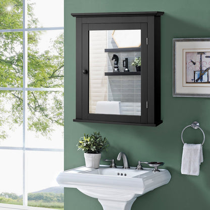 Wall Mounted Bathroom Mirror Cabinet with 5-level Height-adjustable Shelf, Black Wall Cabinets   at Gallery Canada