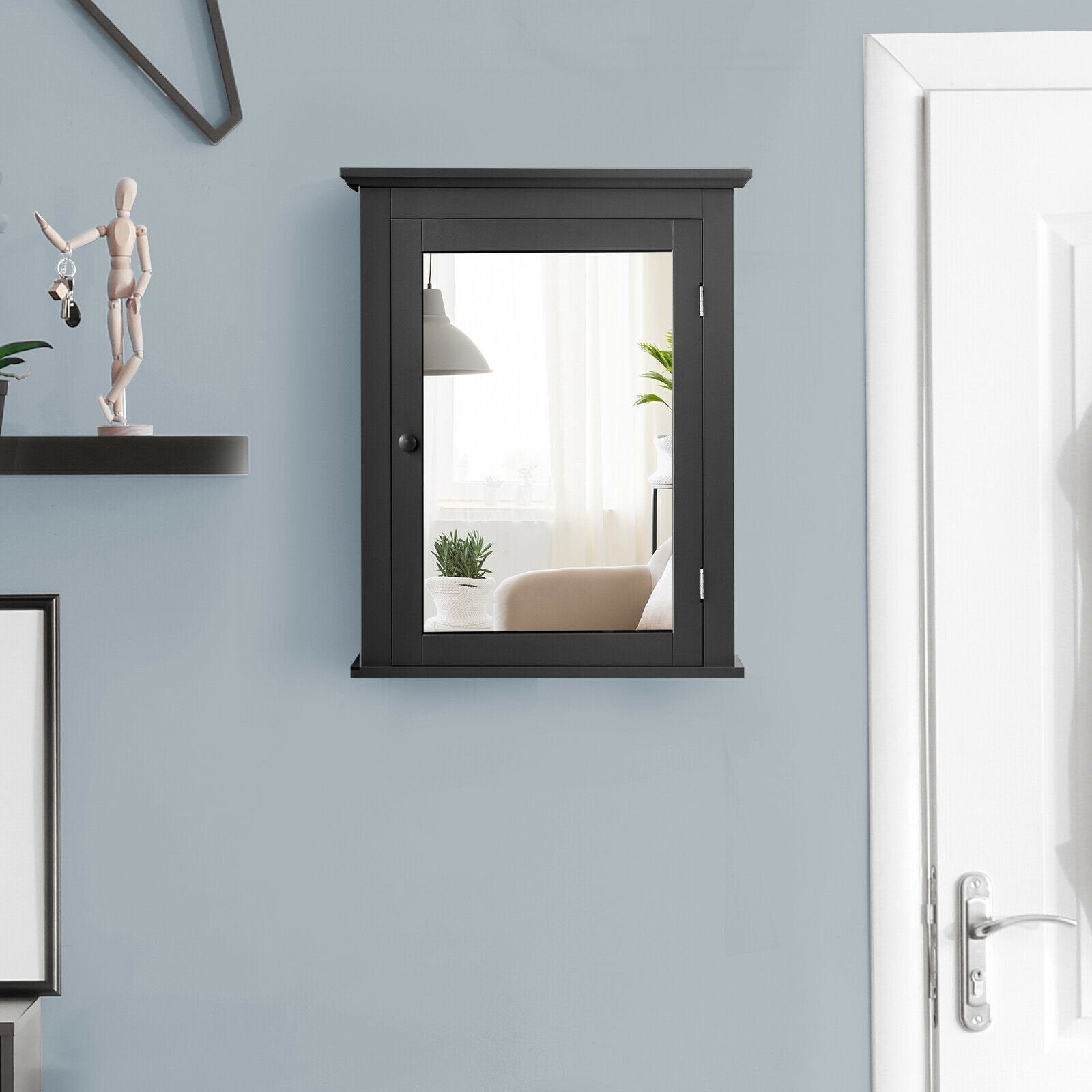 Wall Mounted Bathroom Mirror Cabinet with 5-level Height-adjustable Shelf, Black Wall Cabinets   at Gallery Canada