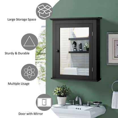 Wall Mounted Bathroom Mirror Cabinet with 5-level Height-adjustable Shelf, Black Wall Cabinets   at Gallery Canada