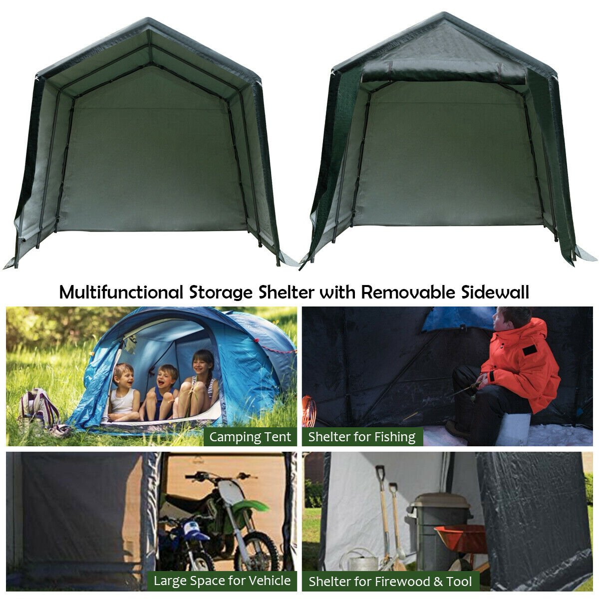 Outdoor Carport Shed with Sidewalls and Waterproof Ripstop Cover-8 x 14 ft, Green Carports   at Gallery Canada