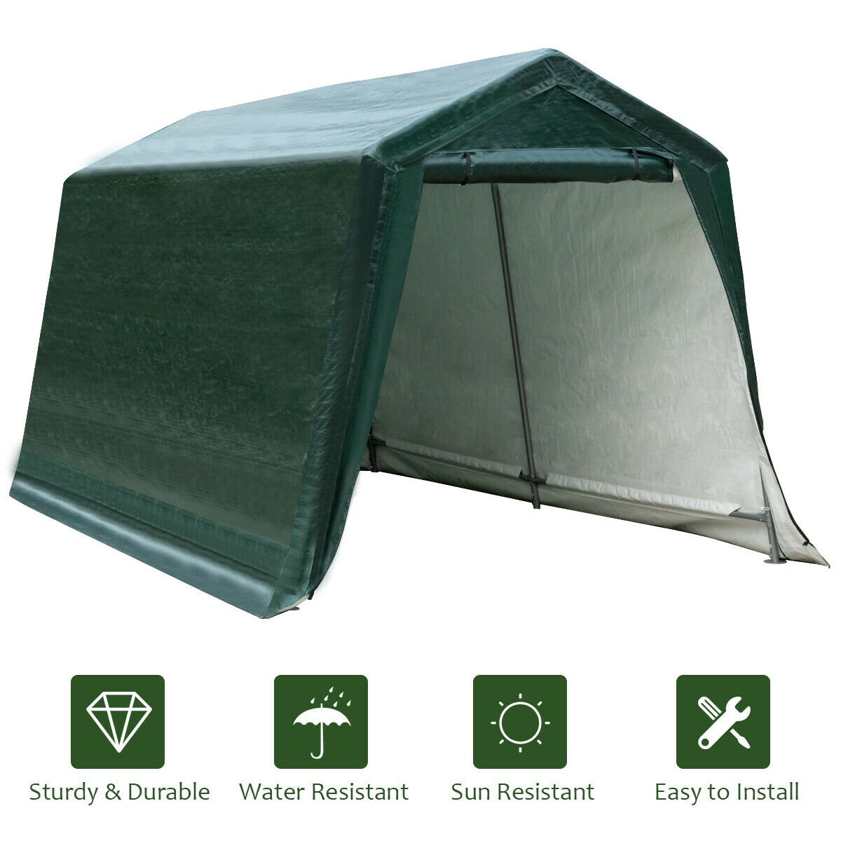 Outdoor Carport Shed with Sidewalls and Waterproof Ripstop Cover-8 x 14 ft, Green Carports   at Gallery Canada