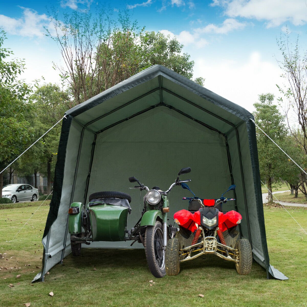 Outdoor Carport Shed with Sidewalls and Waterproof Ripstop Cover-10 x 10 ft Carports   at Gallery Canada