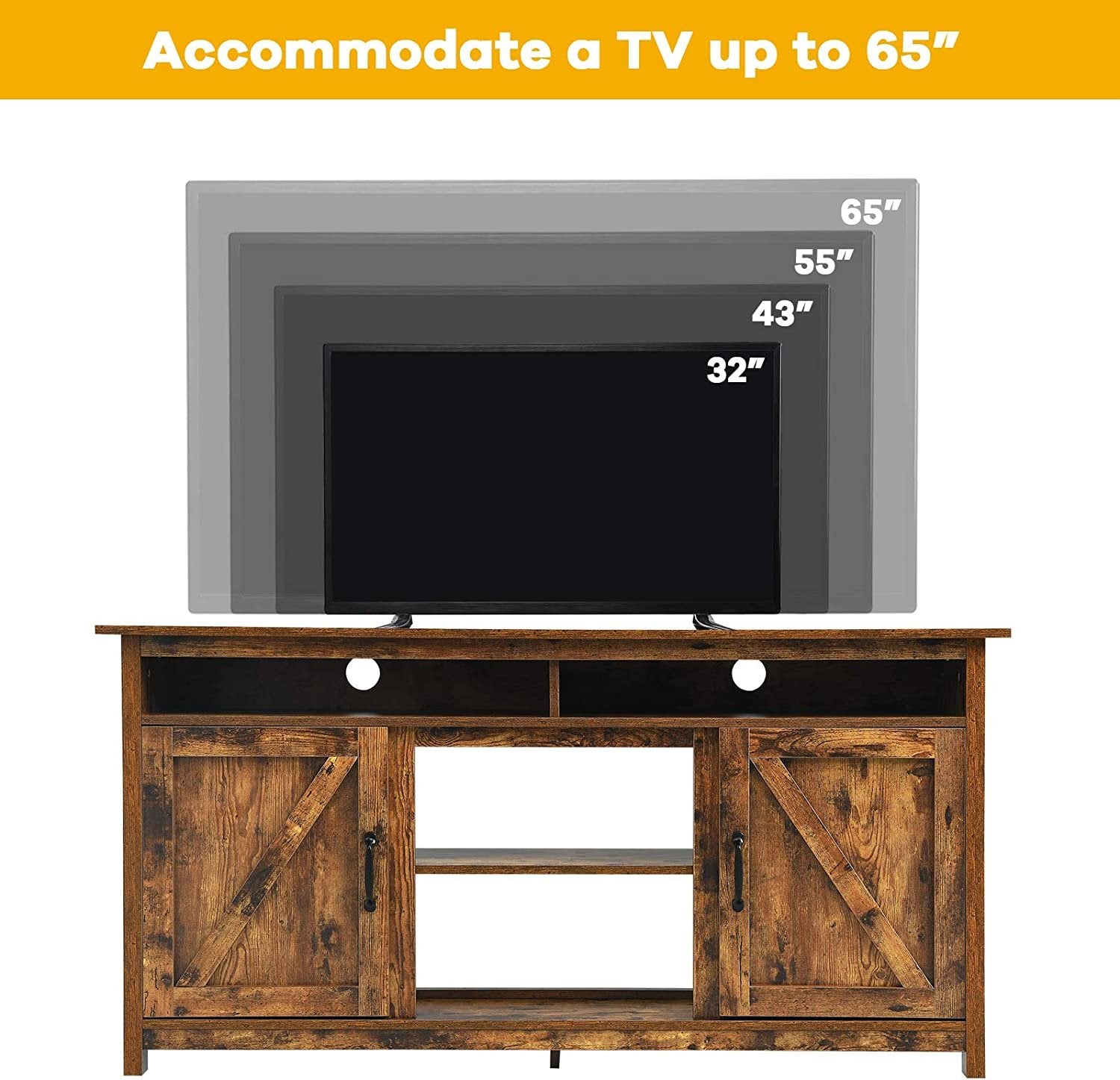 60”Industrial TV Stand Entertainment Center with Shelve and Cabinet, Brown Entertainment Centers & TV Stands   at Gallery Canada