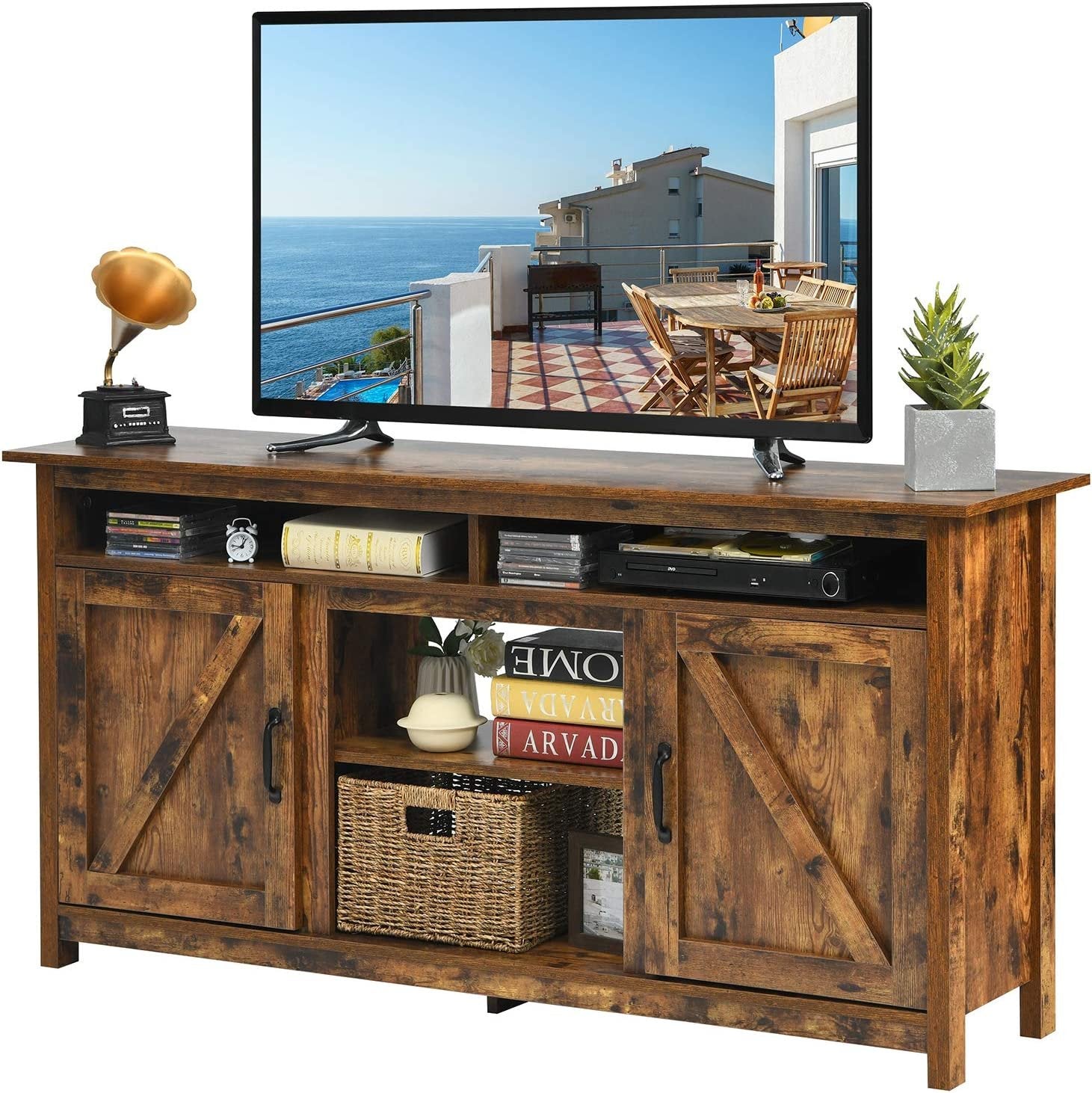 60”Industrial TV Stand Entertainment Center with Shelve and Cabinet, Brown Entertainment Centers & TV Stands   at Gallery Canada