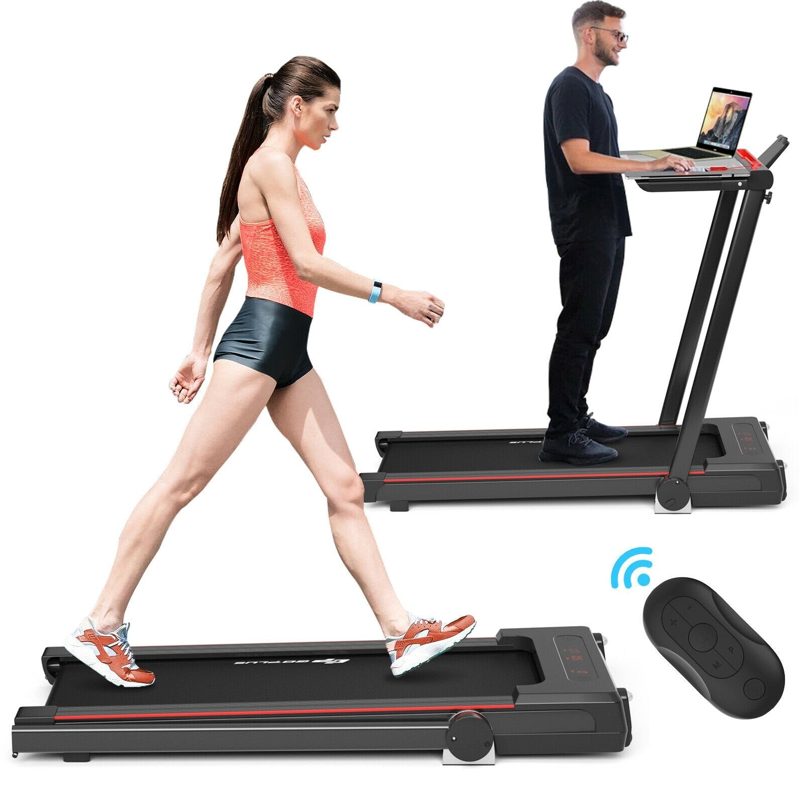 3-in-1 Folding Treadmill with Large Desk and LCD Display, Black Treadmills   at Gallery Canada