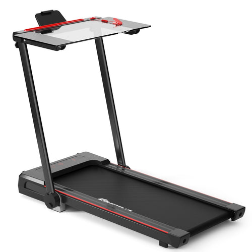 3-in-1 Folding Treadmill with Large Desk and LCD Display, Black