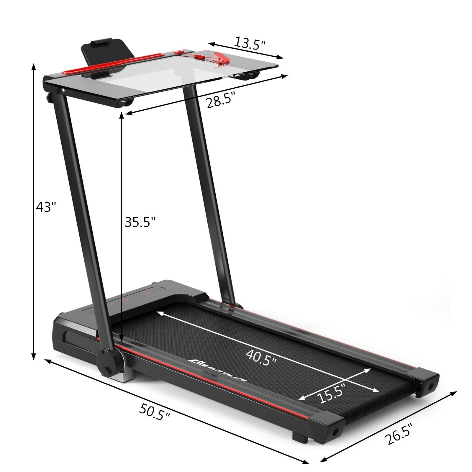 3-in-1 Folding Treadmill with Large Desk and LCD Display, Black Treadmills   at Gallery Canada