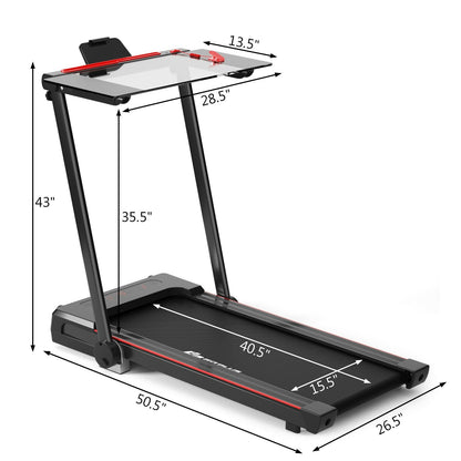 3-in-1 Folding Treadmill with Large Desk and LCD Display, Black Treadmills   at Gallery Canada