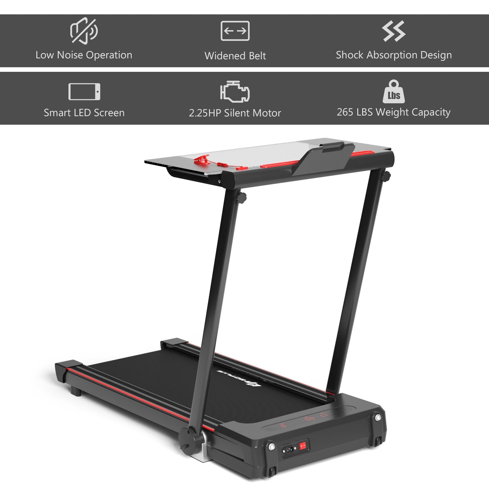 3-in-1 Folding Treadmill with Large Desk and LCD Display, Black Treadmills   at Gallery Canada