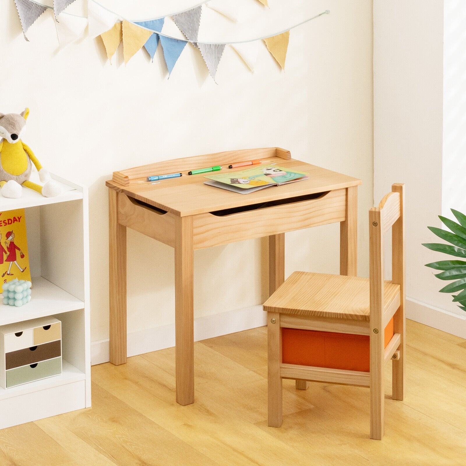 Wood Activity Kids Table and Chair Set with Storage Space, Natural Kids Table & Chair Sets   at Gallery Canada