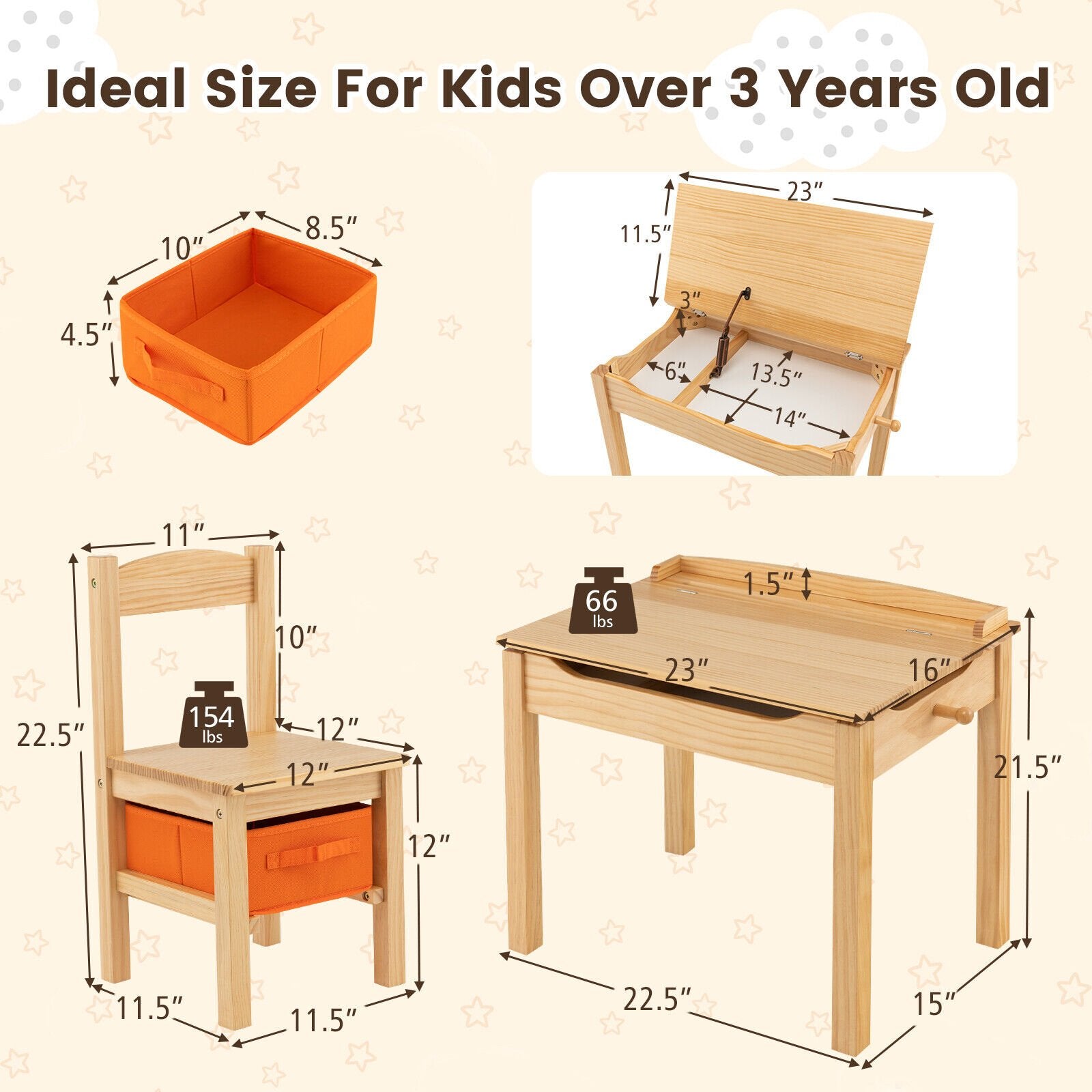 Wood Activity Kids Table and Chair Set with Storage Space, Natural Kids Table & Chair Sets   at Gallery Canada