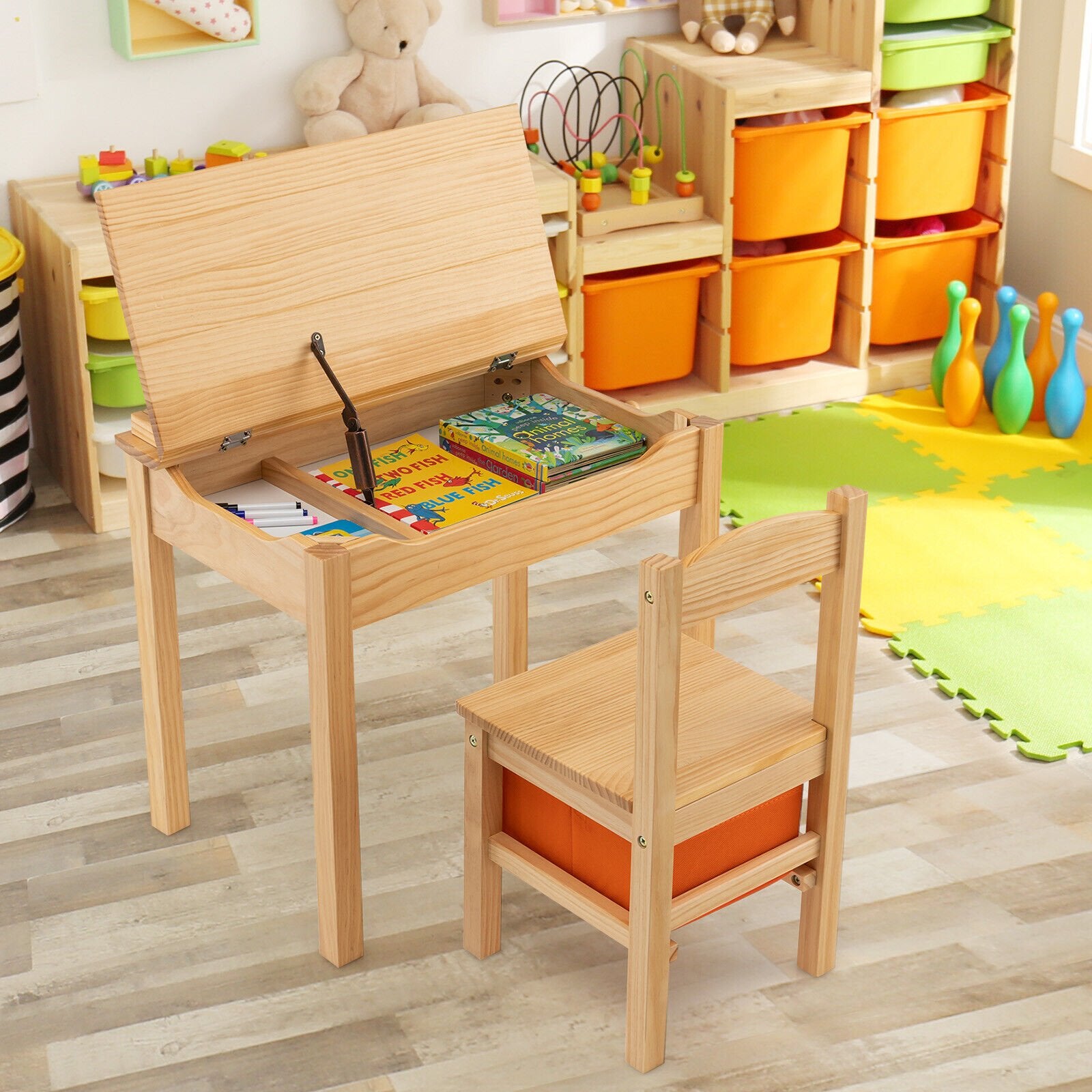 Wood Activity Kids Table and Chair Set with Storage Space, Natural Kids Table & Chair Sets   at Gallery Canada