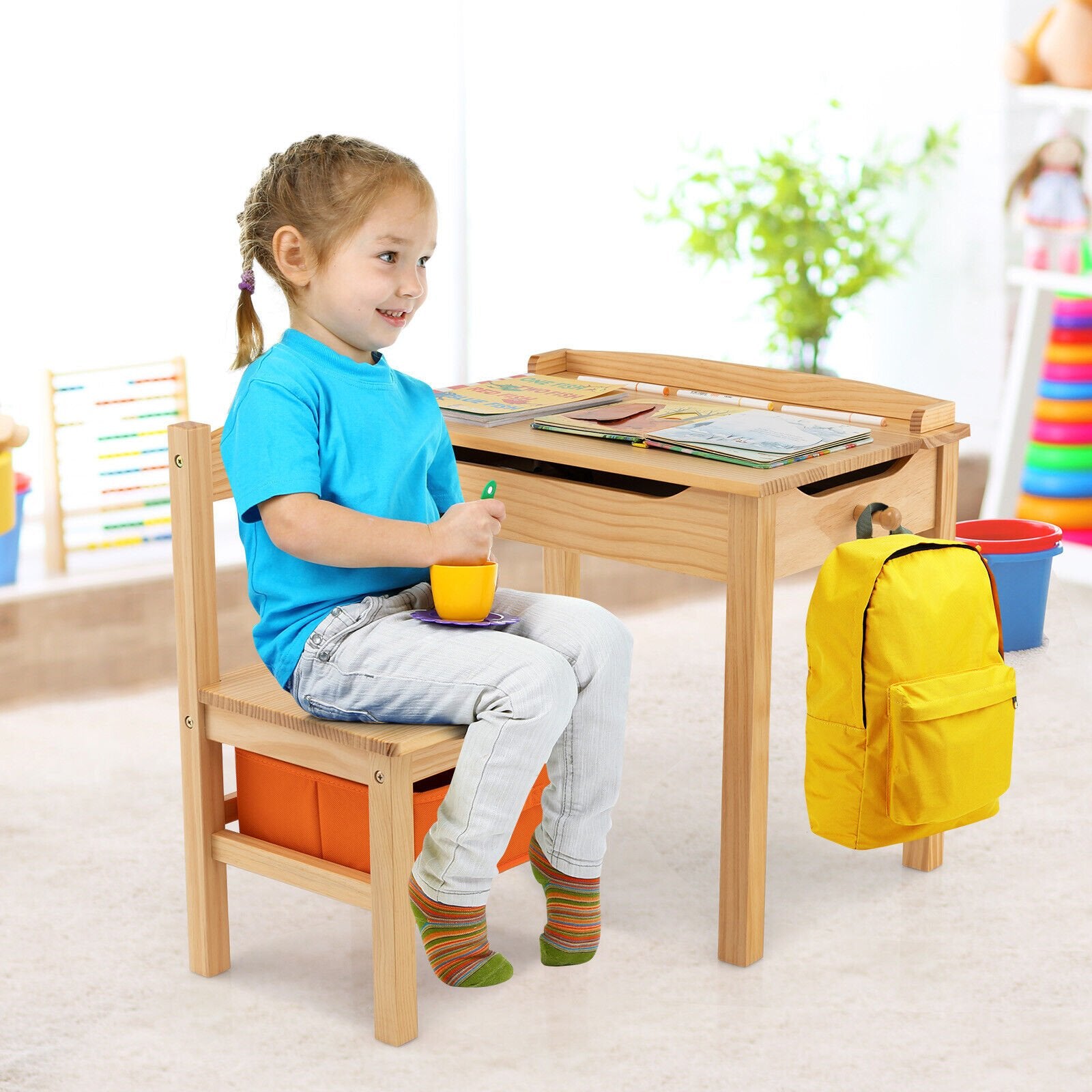 Wood Activity Kids Table and Chair Set with Storage Space, Natural Kids Table & Chair Sets   at Gallery Canada