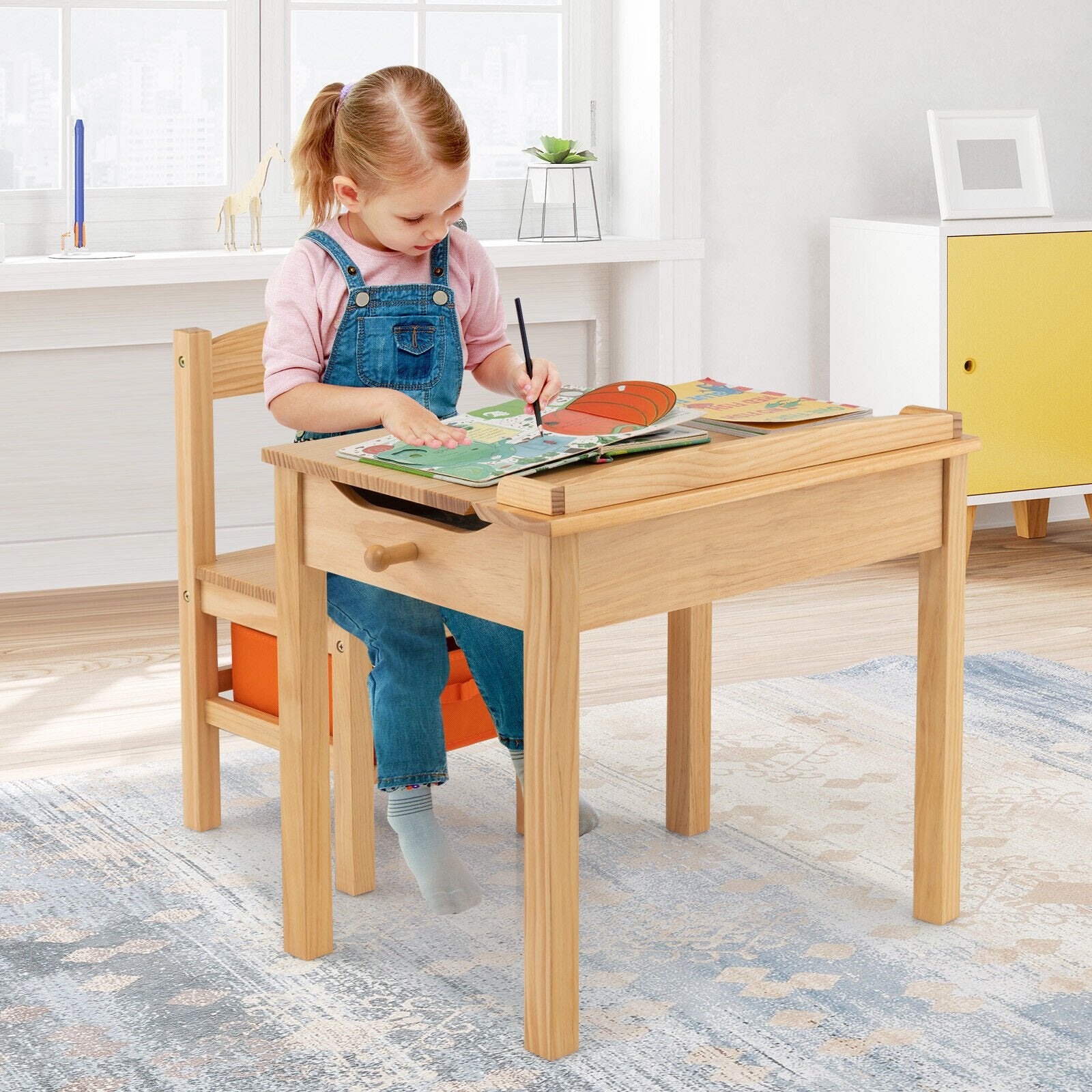 Wood Activity Kids Table and Chair Set with Storage Space, Natural Kids Table & Chair Sets   at Gallery Canada