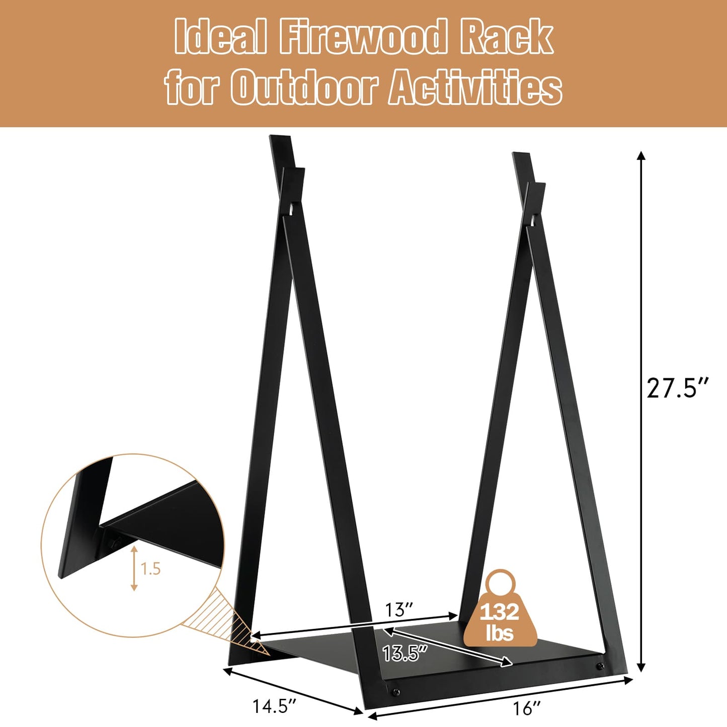 Triangle Firewood Rack with Raised Base for Fireplace Fire Pit, Black Log Storage   at Gallery Canada