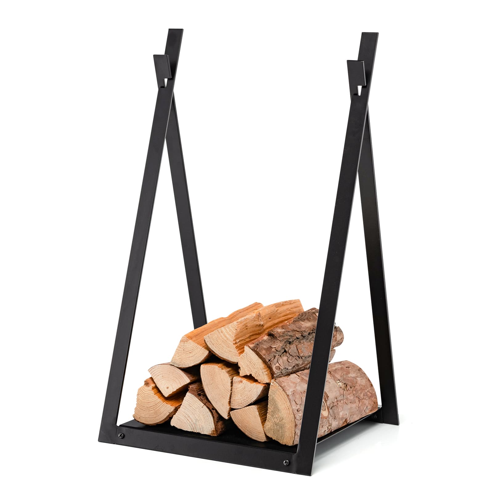 Triangle Firewood Rack with Raised Base for Fireplace Fire Pit, Black Log Storage at Gallery Canada