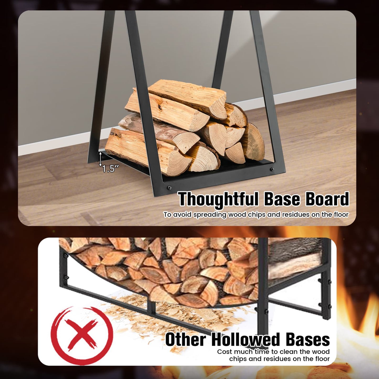 Triangle Firewood Rack with Raised Base for Fireplace Fire Pit, Black Log Storage   at Gallery Canada