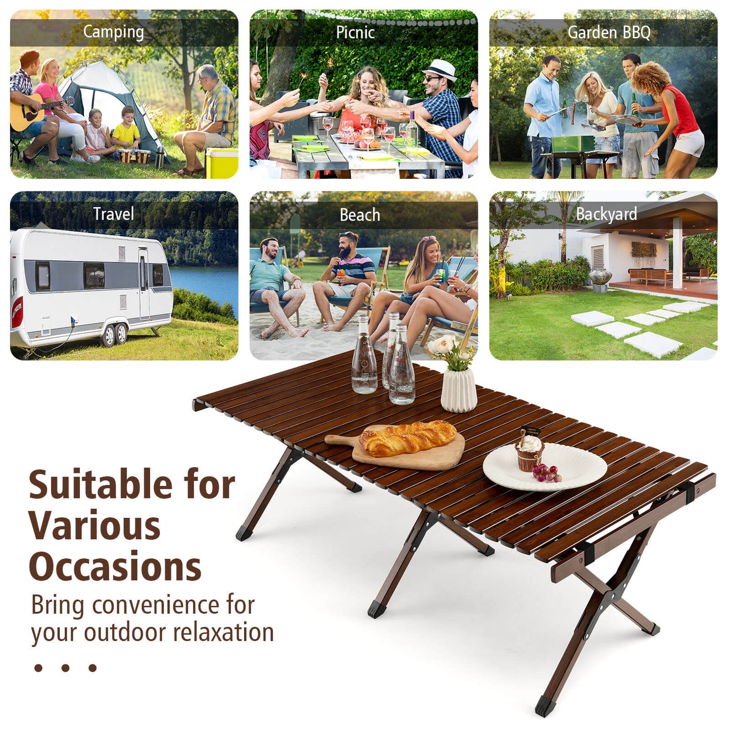 Portable Picnic Table with Carry Bag for Camping and BBQ, Brown Picnic Tables   at Gallery Canada