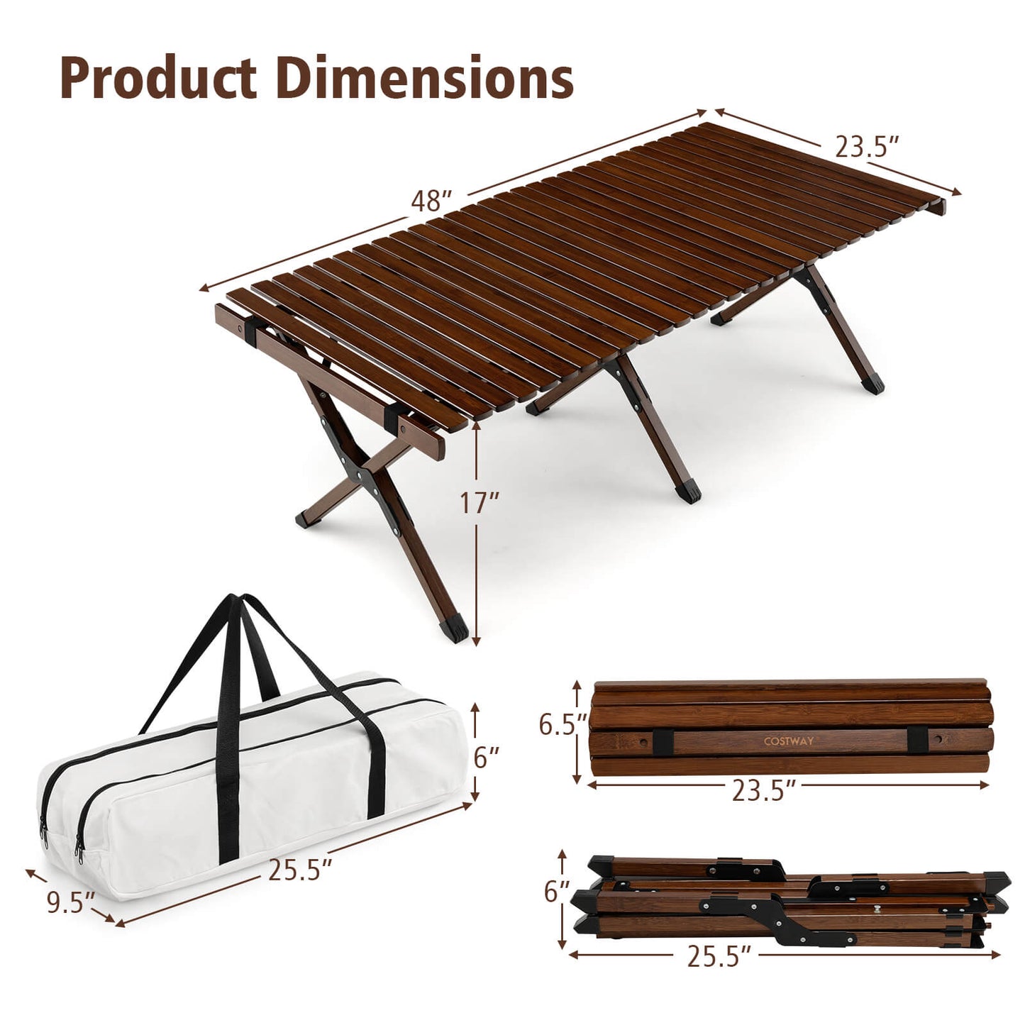 Portable Picnic Table with Carry Bag for Camping and BBQ, Brown - Gallery Canada