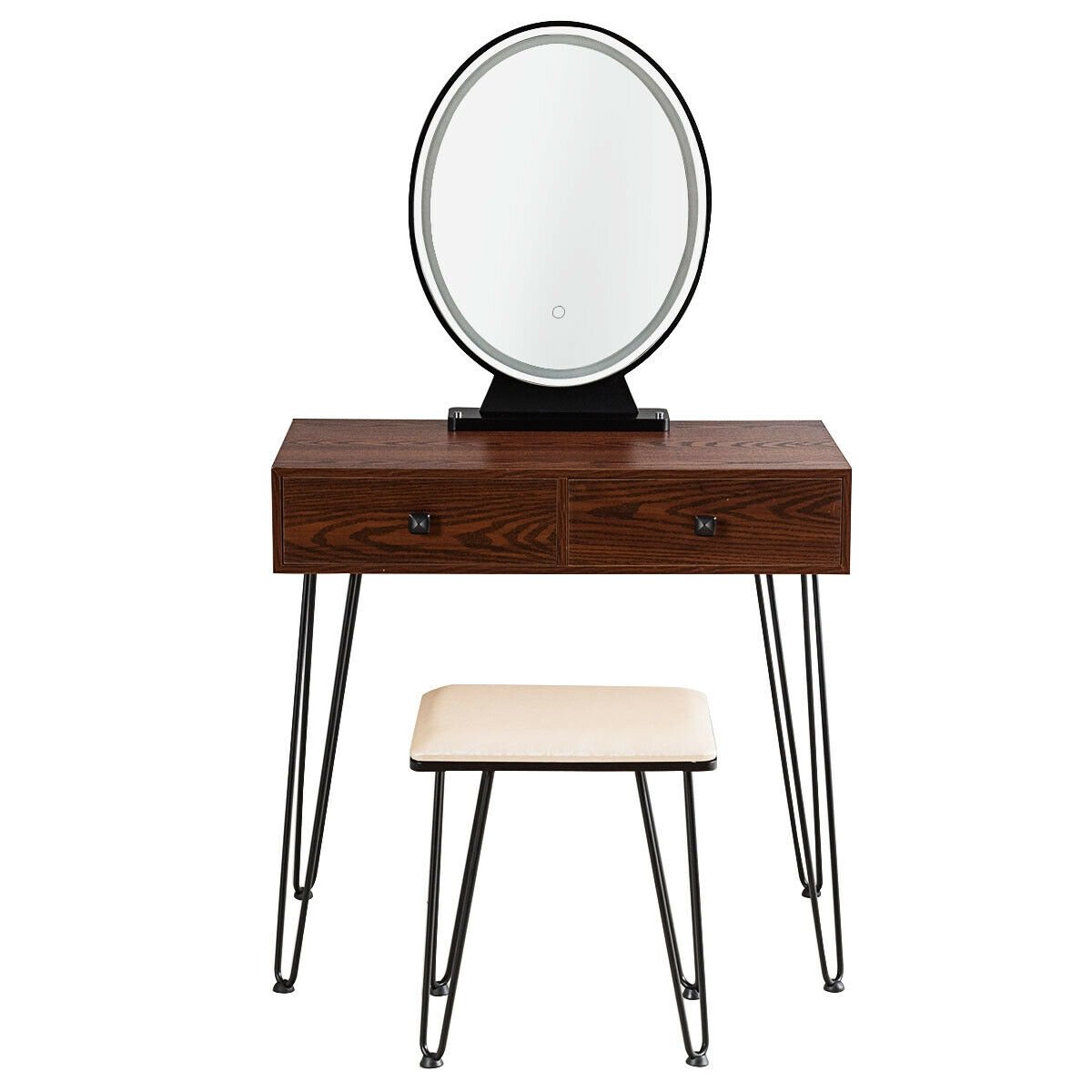 Industrial Makeup Dressing Table with 3 Lighting Modes, Walnut Makeup Vanities   at Gallery Canada