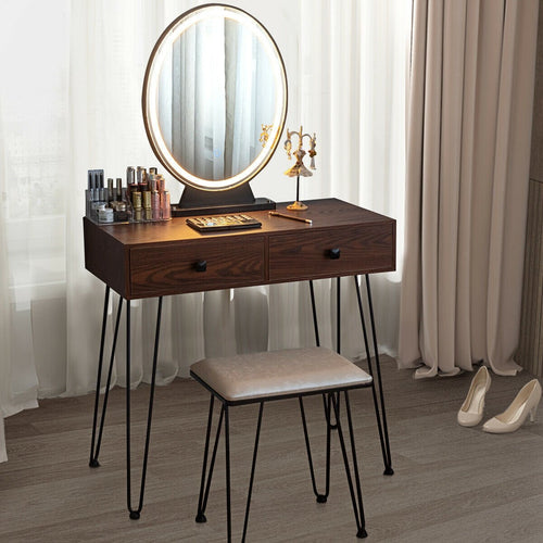 Industrial Makeup Dressing Table with 3 Lighting Modes, Walnut