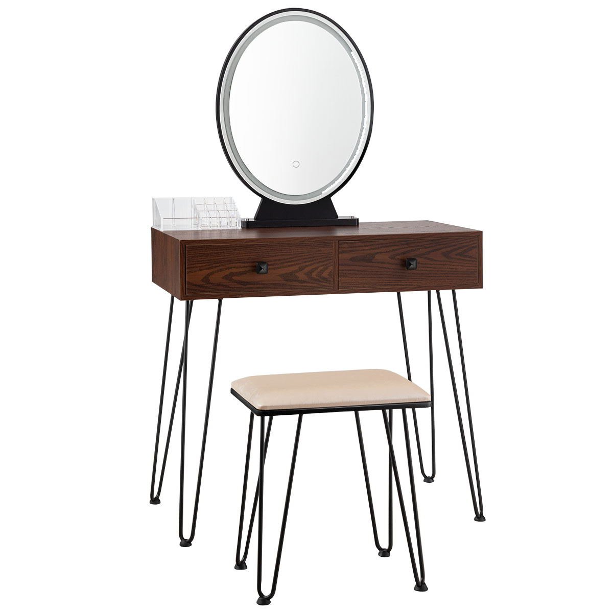 Industrial Makeup Dressing Table with 3 Lighting Modes, Walnut Makeup Vanities   at Gallery Canada