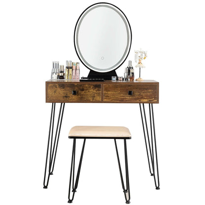 Industrial Makeup Dressing Table with 3 Lighting Modes, Rustic Brown - Gallery Canada