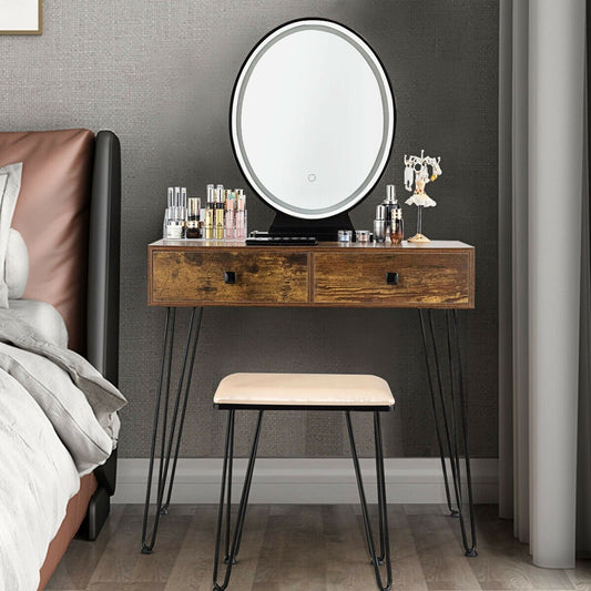 Industrial Makeup Dressing Table with 3 Lighting Modes, Rustic Brown Makeup Vanities   at Gallery Canada