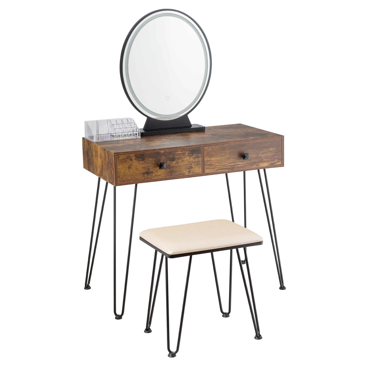 Industrial Makeup Dressing Table with 3 Lighting Modes, Rustic Brown - Gallery Canada