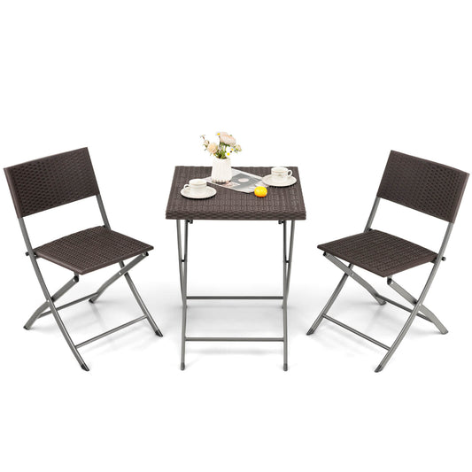 3 Pieces Patio Bistro Set with Folding Wicker Chairs and Table, Brown Patio Conversation Sets   at Gallery Canada