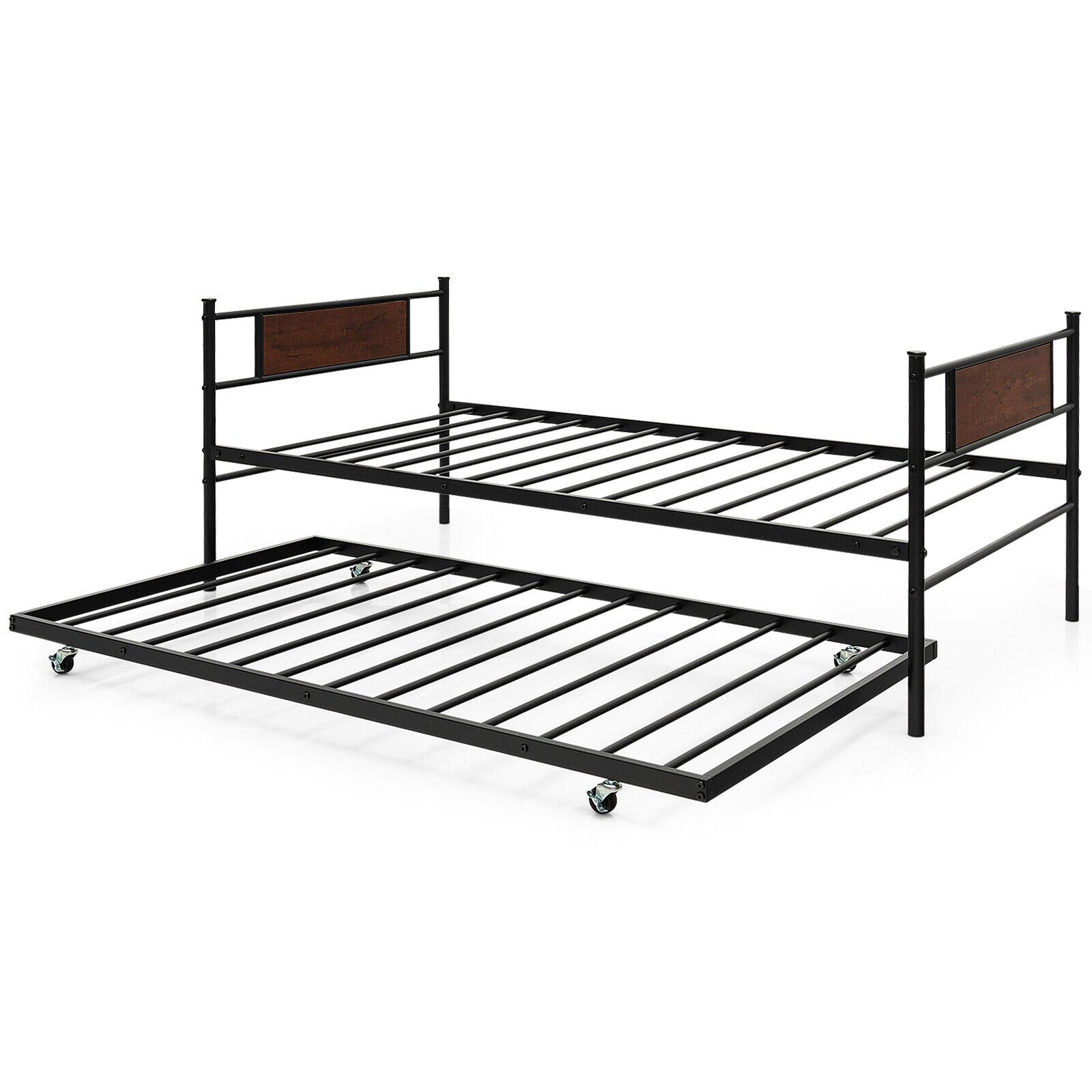 Twin Size 2-In-1 Daybed Frame with Pullout Trundle, Black Trundle Bed Frame   at Gallery Canada