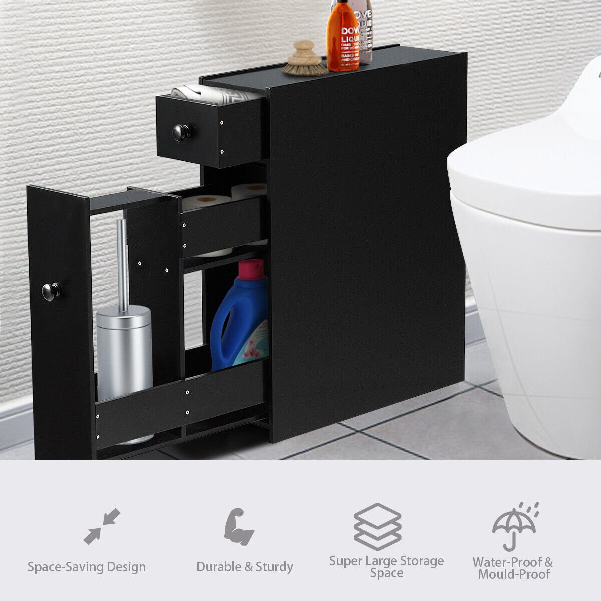 Black Bathroom Cabinet Space Saver Storage Organizer, Black Floor Cabinets   at Gallery Canada