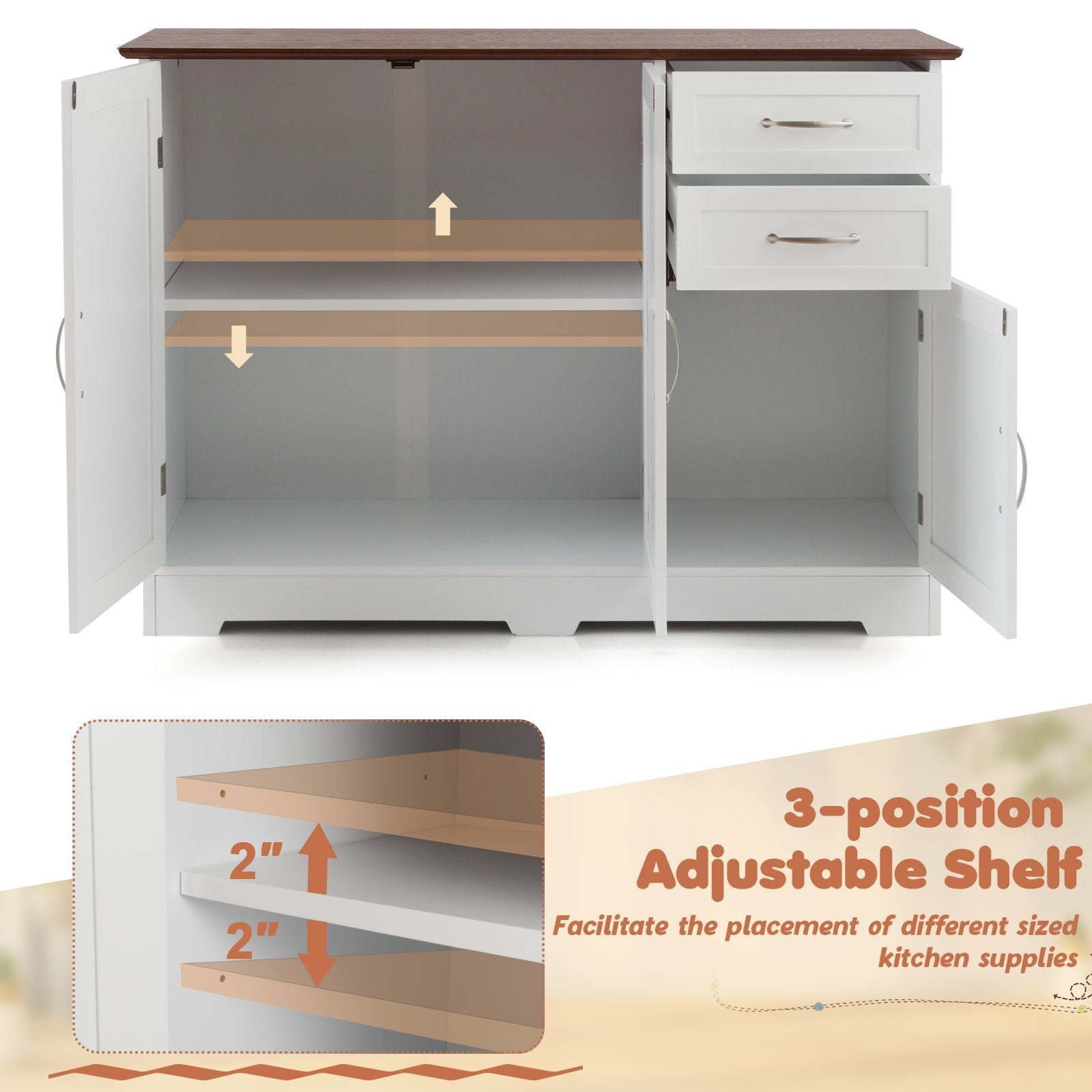 Buffet Storage Cabinet  Kitchen Sideboard with 2 Drawers, White Sideboards Cabinets & Buffets   at Gallery Canada