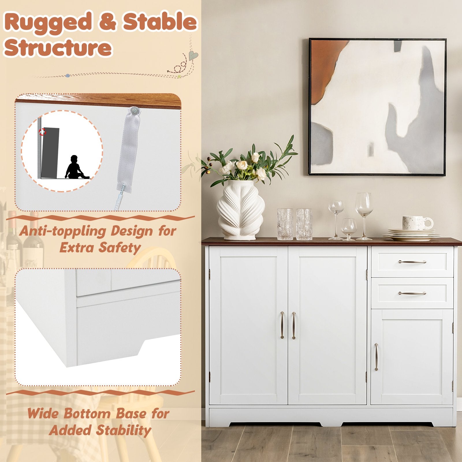 Buffet Storage Cabinet  Kitchen Sideboard with 2 Drawers, White Sideboards Cabinets & Buffets   at Gallery Canada