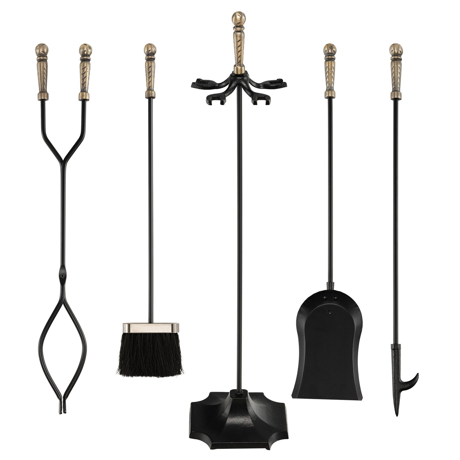 31 inch 5 Pieces Metal Fireplace Tool Set with Stand, Bronze Fireplace Tools   at Gallery Canada