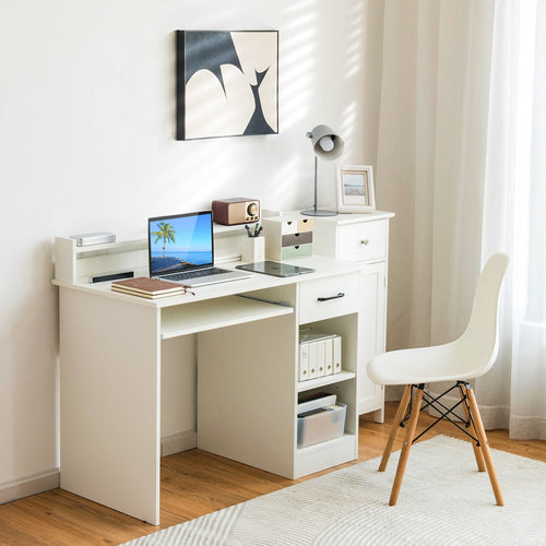 Study Laptop Table with Drawer and Keyboard Tray, White