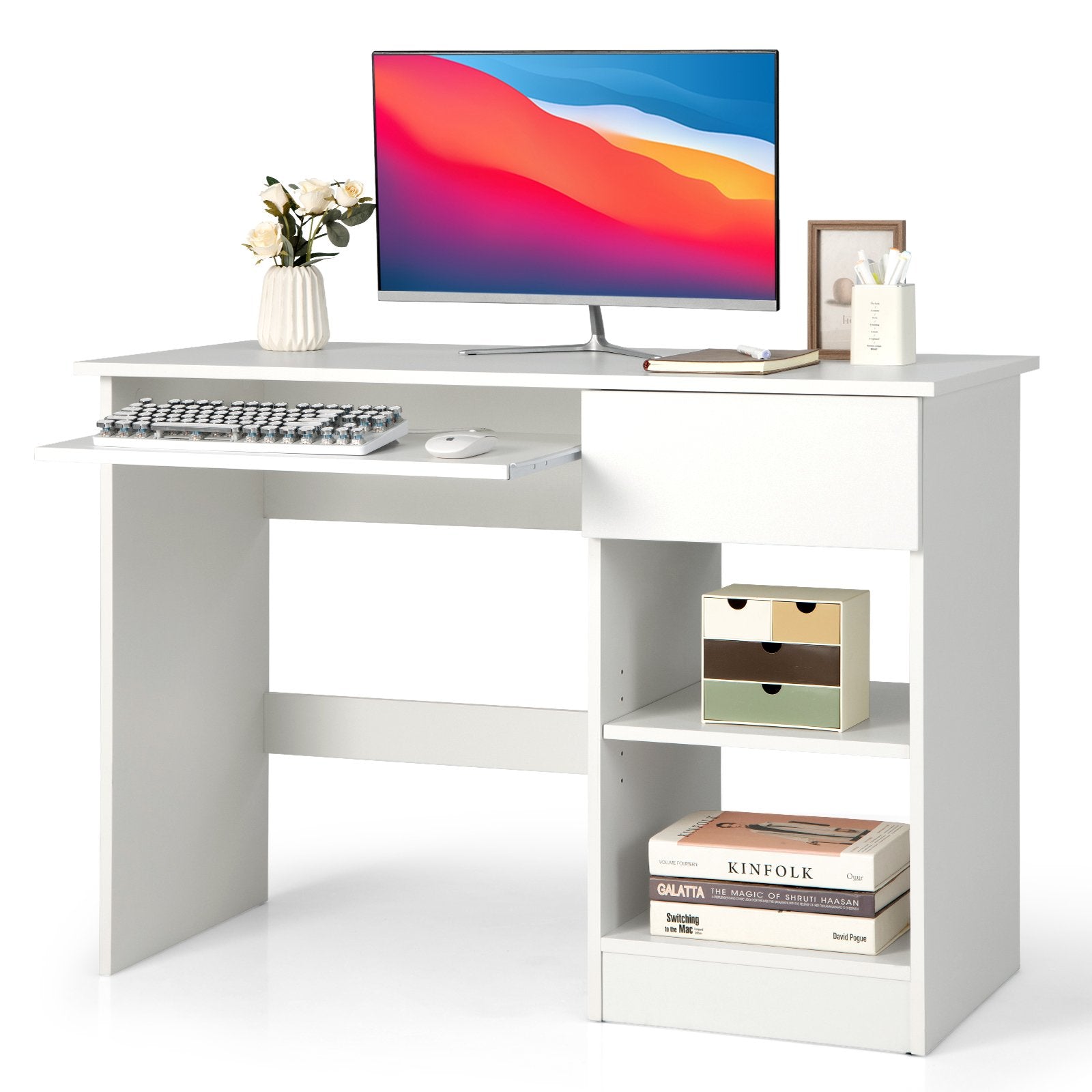 Wooden Computer Desk with CPU Stand, White Computer Desks   at Gallery Canada