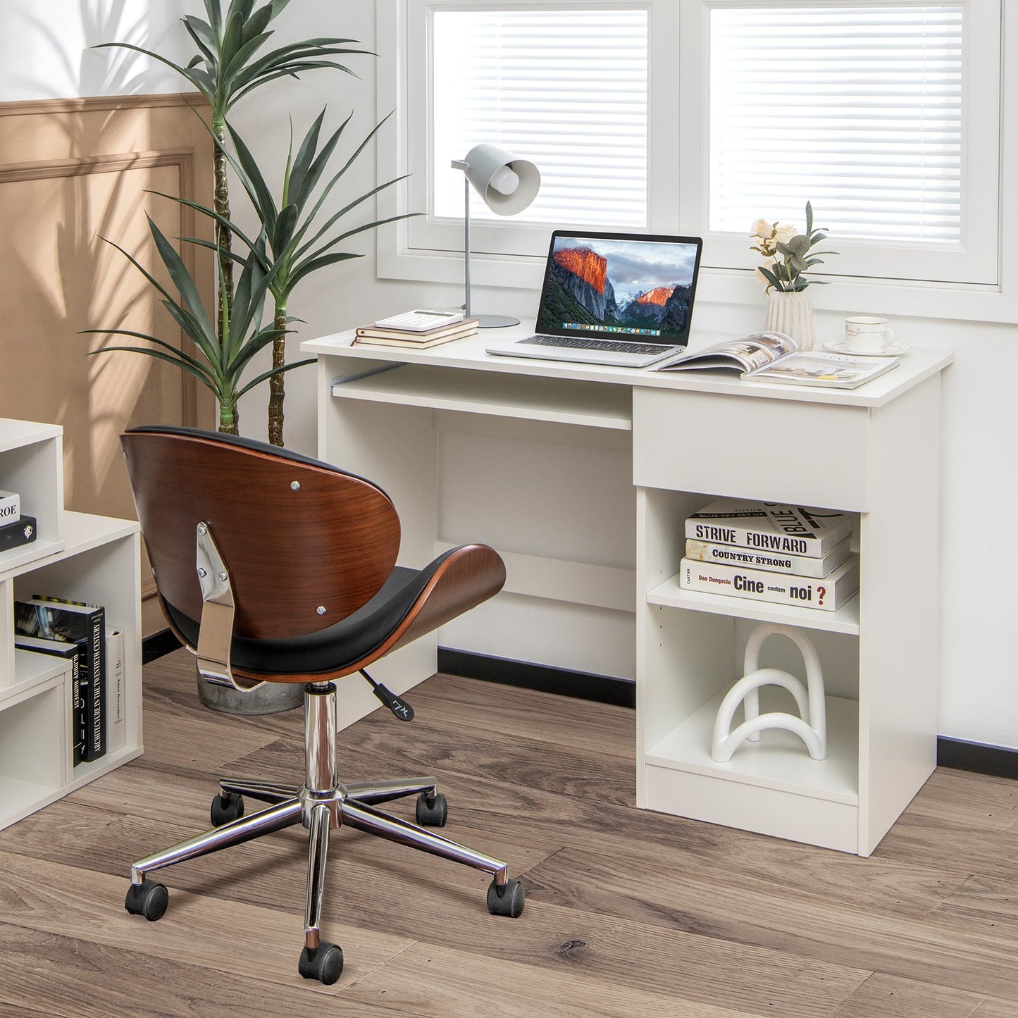 Wooden Computer Desk with CPU Stand, White Computer Desks   at Gallery Canada