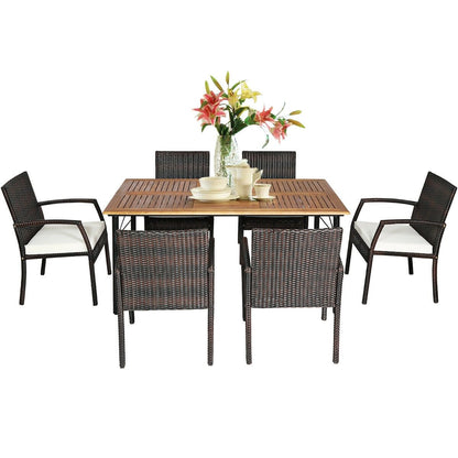 7Pcs Patio Rattan Cushioned Dining Set with Umbrella Hole-Warm White, White Patio Dining Sets   at Gallery Canada