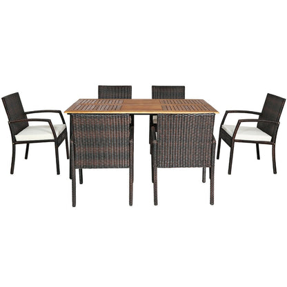 7Pcs Patio Rattan Cushioned Dining Set with Umbrella Hole-Warm White, White Patio Dining Sets   at Gallery Canada