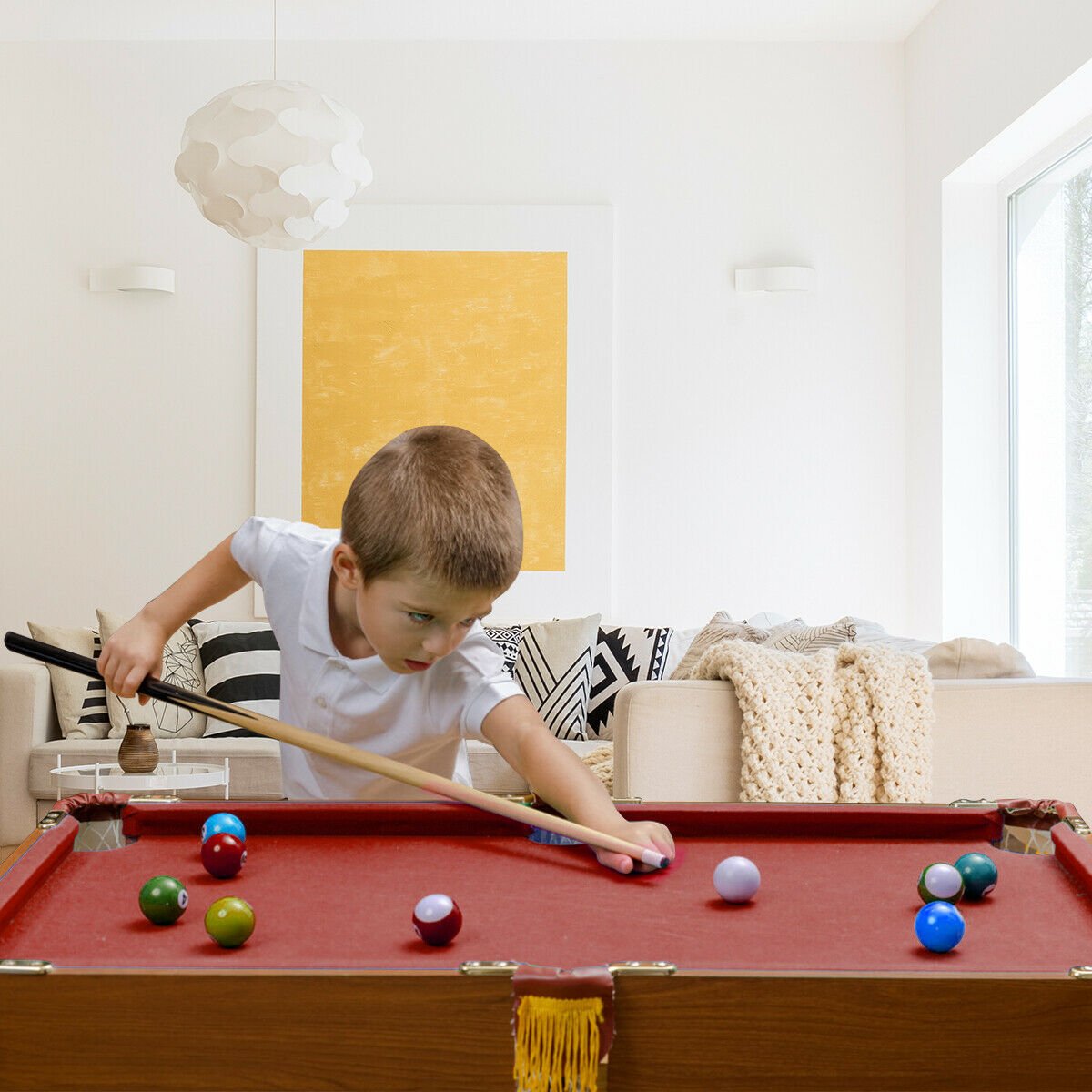 48 Inch Mini Table Top Pool Table Game Billiard Set, Red Game Room at Gallery Canada