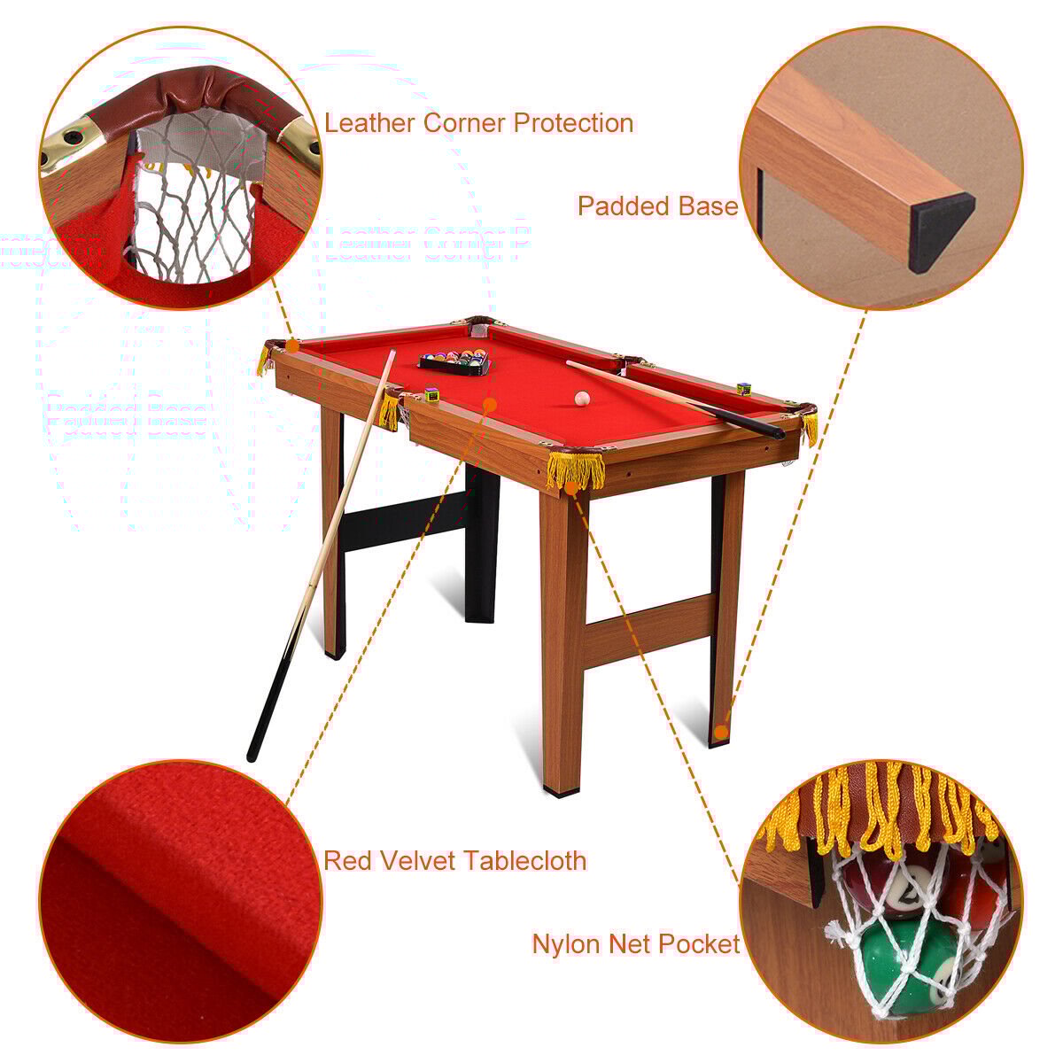 48 Inch Mini Table Top Pool Table Game Billiard Set, Red Game Room at Gallery Canada
