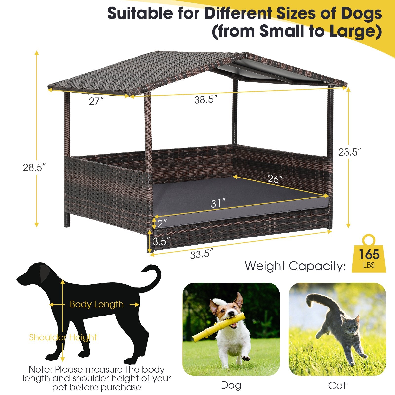 Outdoor Wicker Dog House with Weatherproof Roof-, Gray Dog Kennels   at Gallery Canada