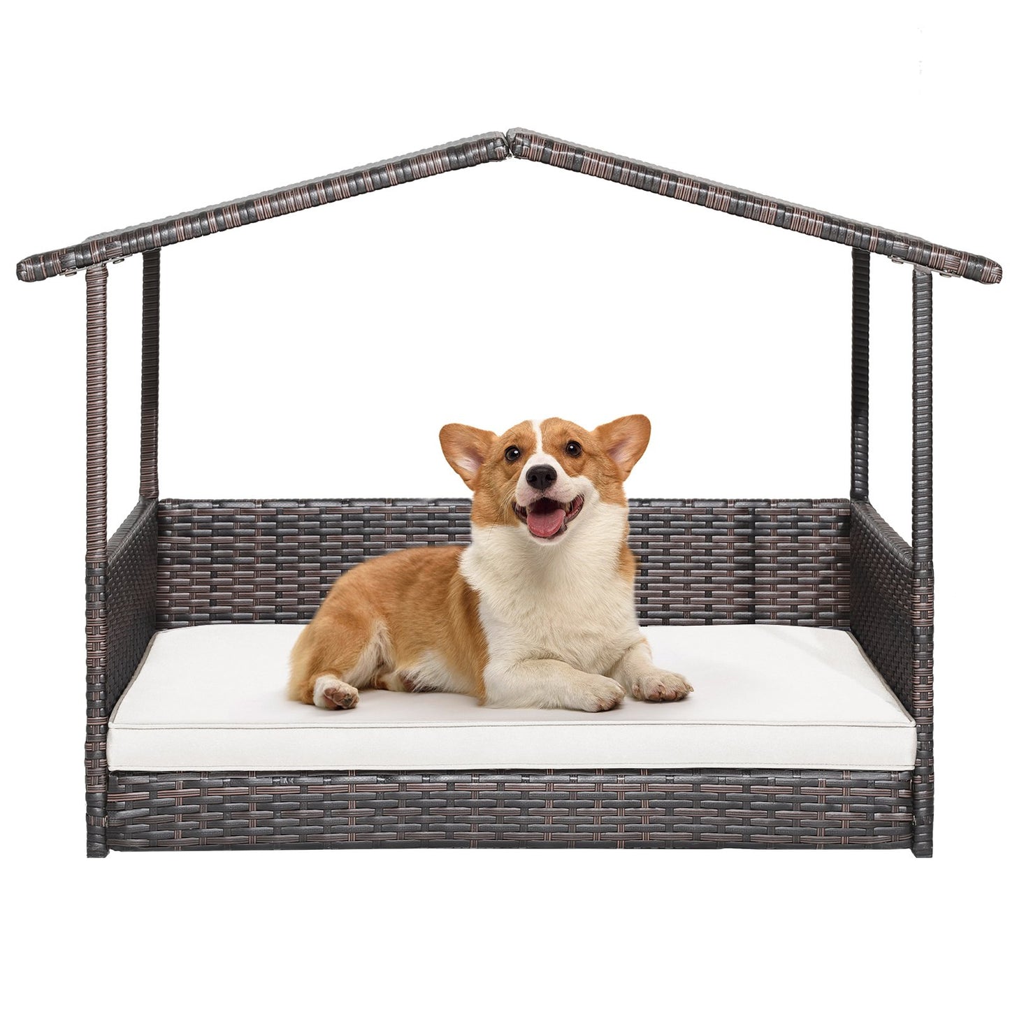 Outdoor Wicker Dog House with Weatherproof Roof, White Dog Kennels   at Gallery Canada