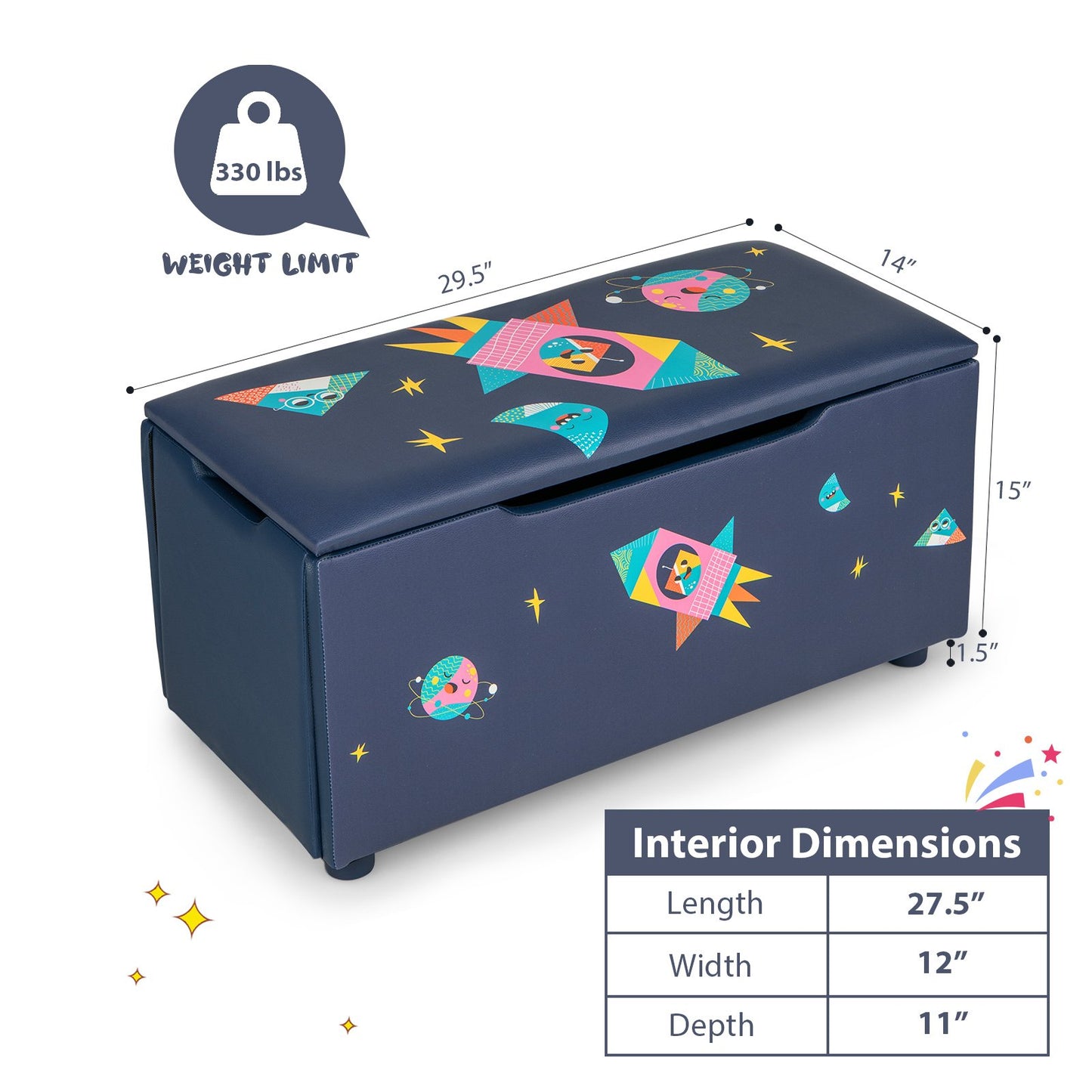 Kids Wooden Upholstered Toy Storage Box with Removable Lid, Navy - Gallery Canada