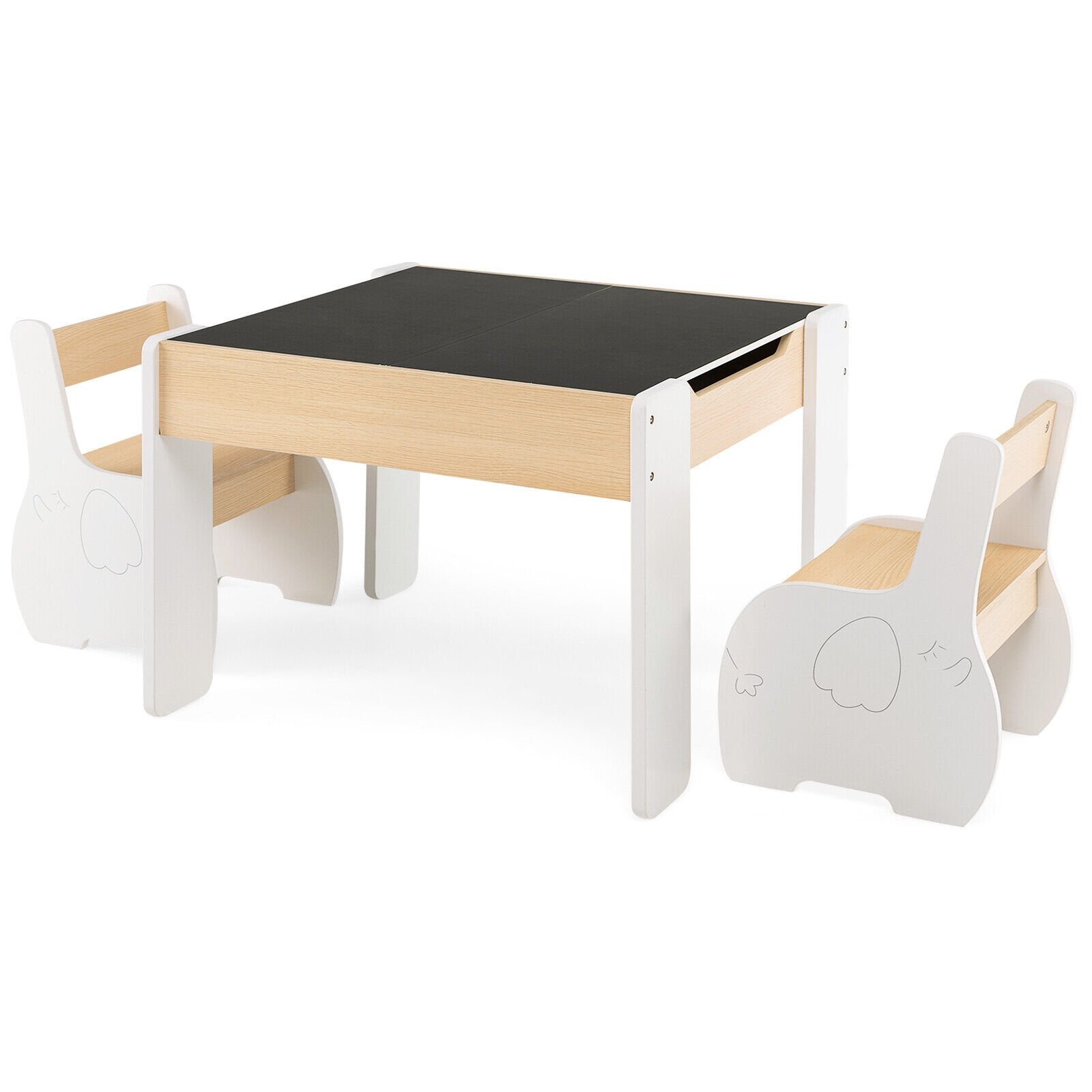 4-in-1 Wooden Activity Kids Table and Chairs with Storage and Detachable Blackboard, White Kids Table & Chair Sets   at Gallery Canada