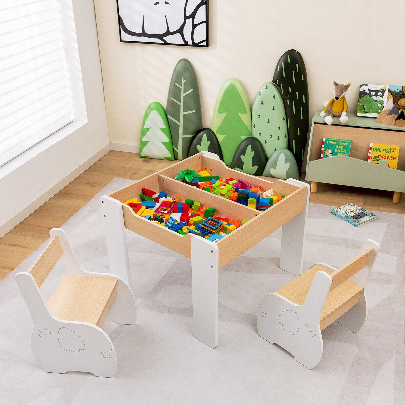 4-in-1 Wooden Activity Kids Table and Chairs with Storage and Detachable Blackboard, White Kids Table & Chair Sets   at Gallery Canada