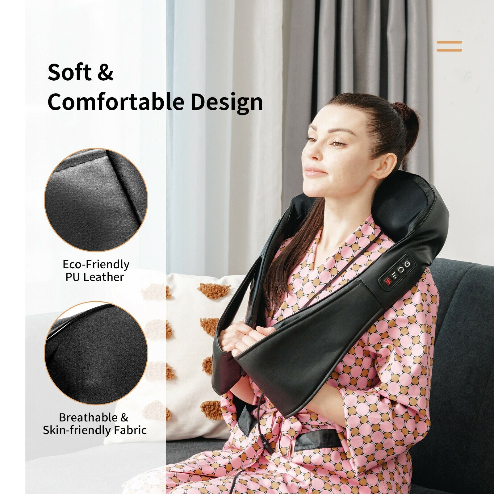 Shiatsu Neck Massager with Heat and Deep Tissue 3D-Kneading, Black Back Massager   at Gallery Canada